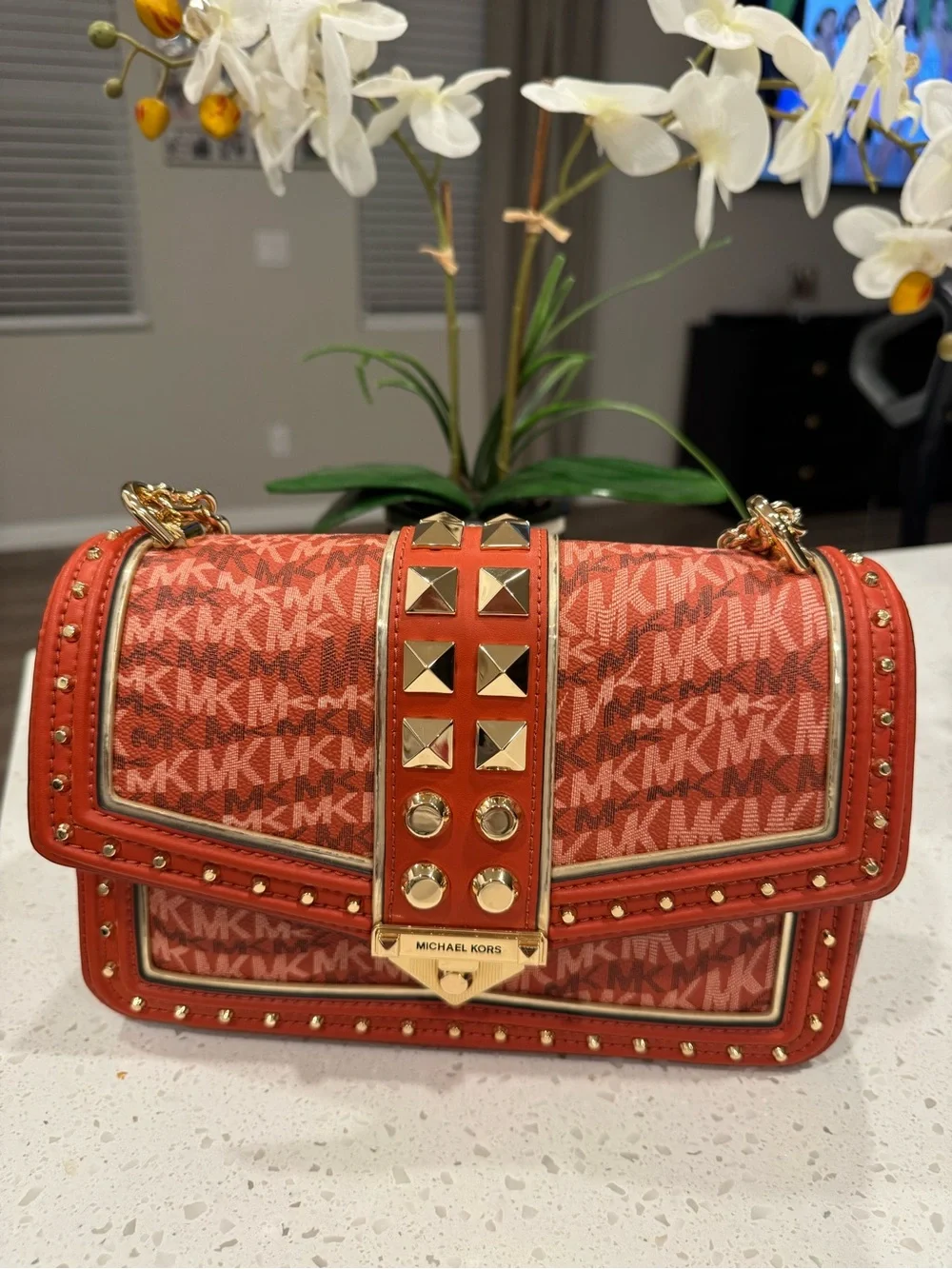Brand new Michael Kors Red Studded Chain Shoulder Bag